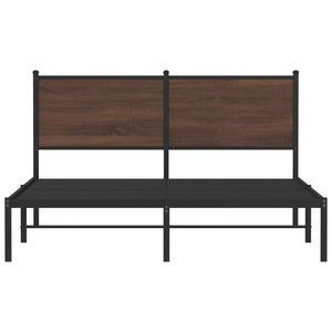 Sängram utan madrass metall brun ek 137x190 cm