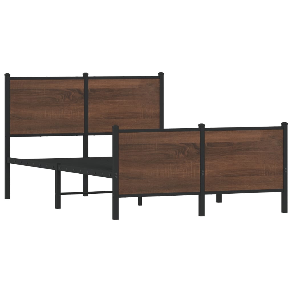 Sängram utan madrass metall brun ek 120x190 cm