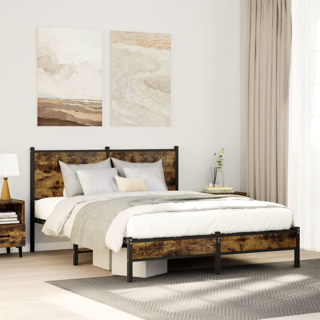 Sängram utan madrass metall rökfärgad ek 150x200 cm