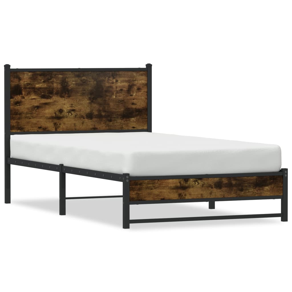 Sängram utan madrass metall rökfärgad ek 107x203 cm