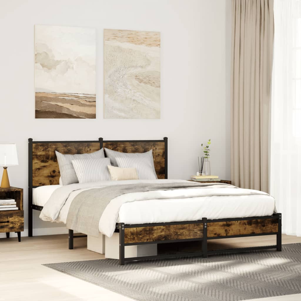 Sängram utan madrass metall rökfärgad ek 150x200 cm