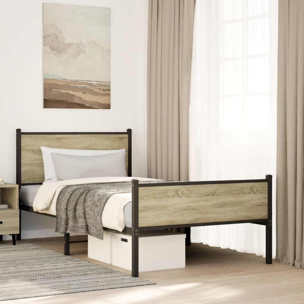 Sängram utan madrass metall sonoma-ek 100x190 cm