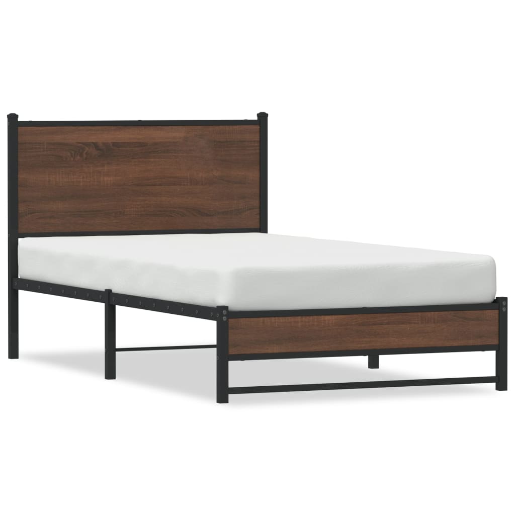 Sängram utan madrass metall brun ek 107x203 cm