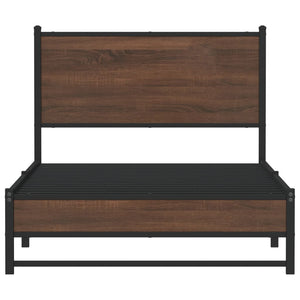 Sängram utan madrass metall brun ek 107x203 cm
