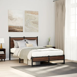 Sängram utan madrass metall brun ek 120x200 cm