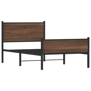 Sängram utan madrass metall brun ek 107x203 cm
