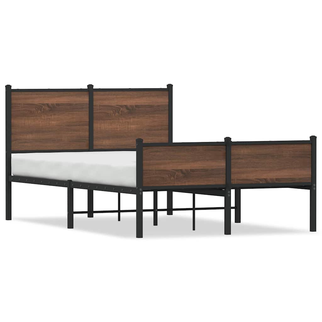 Sängram utan madrass metall brun ek 120x200 cm