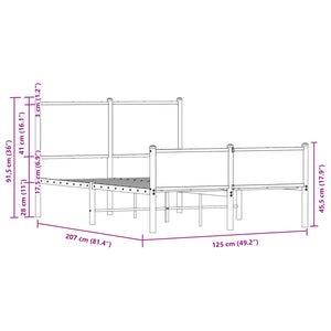 Sängram utan madrass metall brun ek 120x200 cm