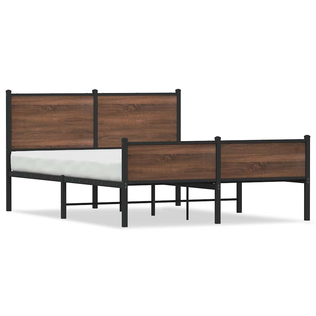 Sängram utan madrass metall brun ek 140x200 cm