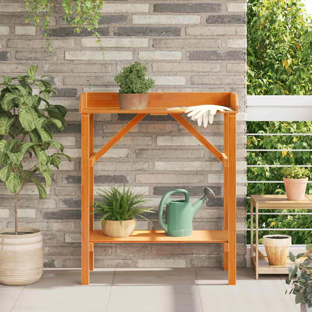 Planteringsbord med hylla Brun 75 x 40 x 90 cm Massiv furu