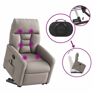 Massagefåtölj med uppresningshjälp taupe tyg
