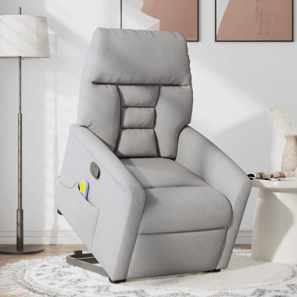Massagefåtölj med uppresningshjälp molngrå tyg