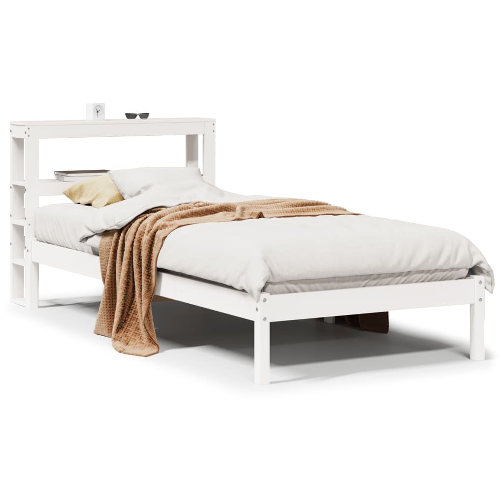 Sängram utan madrass vit 75x190 cm massiv furu
