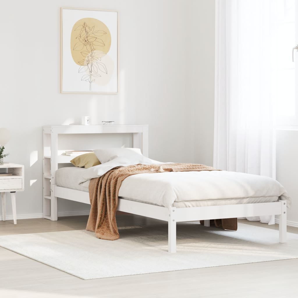 Sängram utan madrass vit 75x190 cm massiv furu