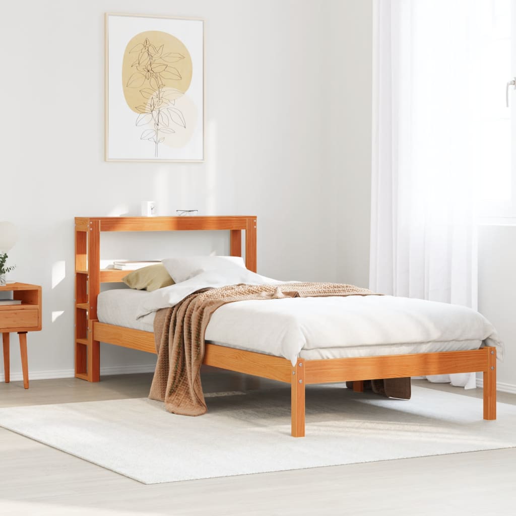 Sängram med huvudgavel vaxbrun 75x190 cm massiv furu