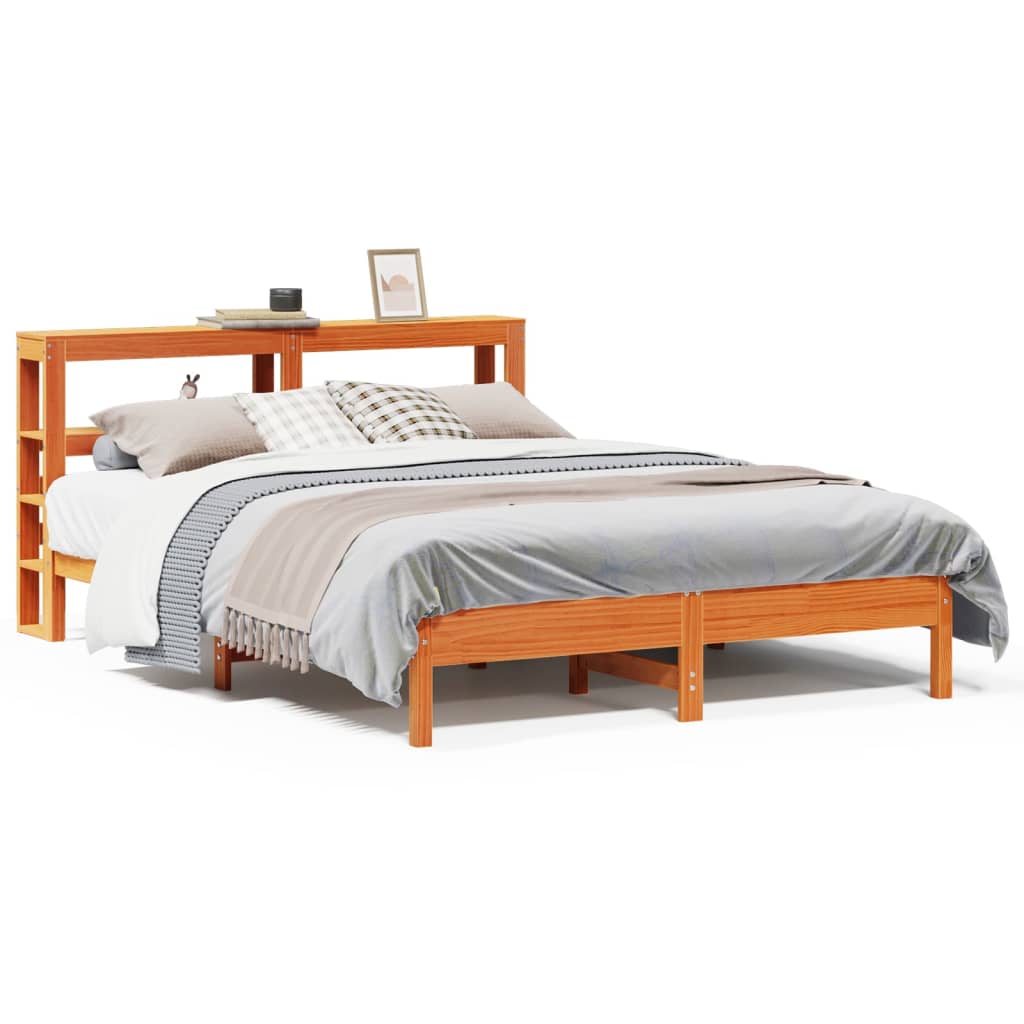 Sängram utan madrass vaxbrun 135x190 cm massiv furu
