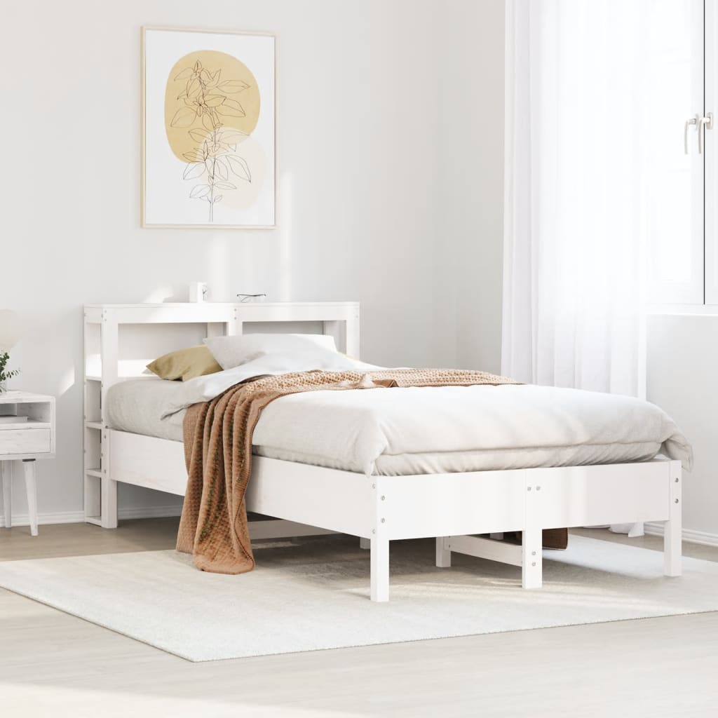 Sängram utan madrass vit 90x190 cm massiv furu
