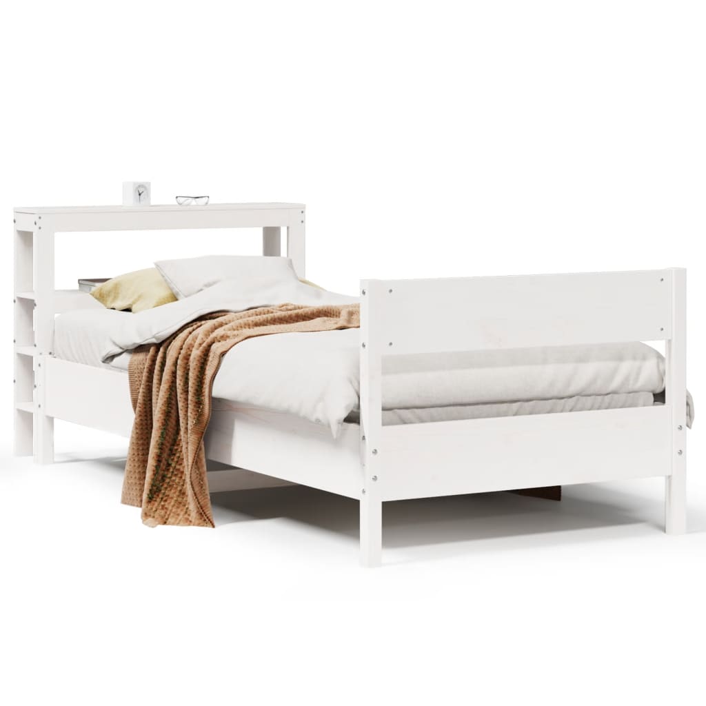 Sängram utan madrass vit 90x190 cm massiv furu