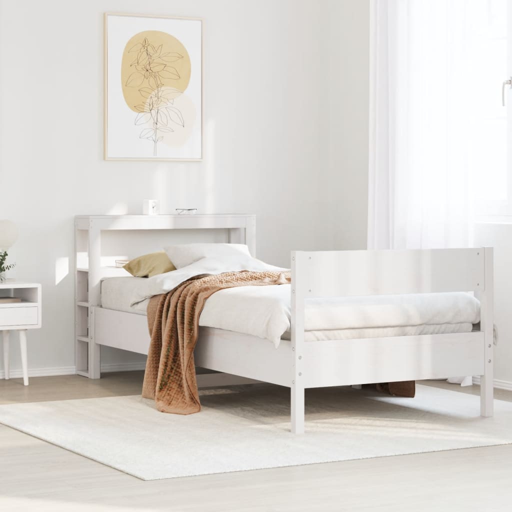 Sängram utan madrass vit 90x190 cm massiv furu