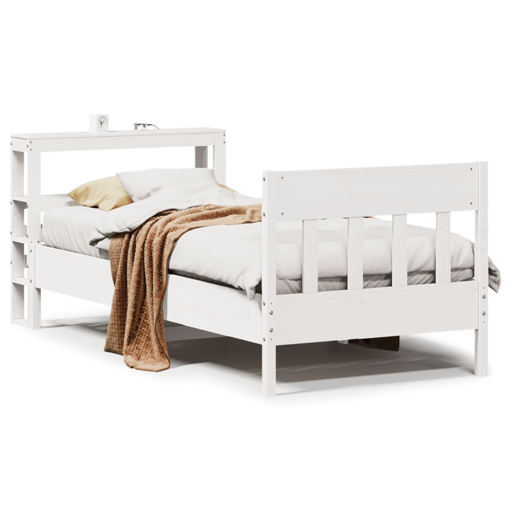 Sängram utan madrass vit 90x200 cm massiv furu