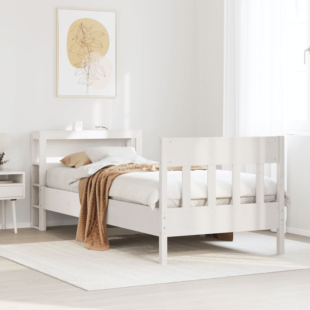 Sängram utan madrass vit 90x190 cm massiv furu
