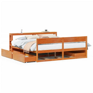 Sängram utan madrass vaxbrun 180x200 cm massiv furu