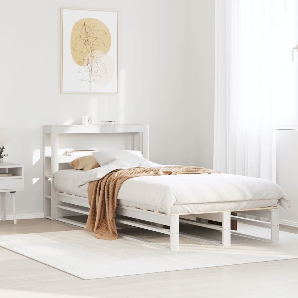 Sängram utan madrass vit 90x200 cm massiv furu