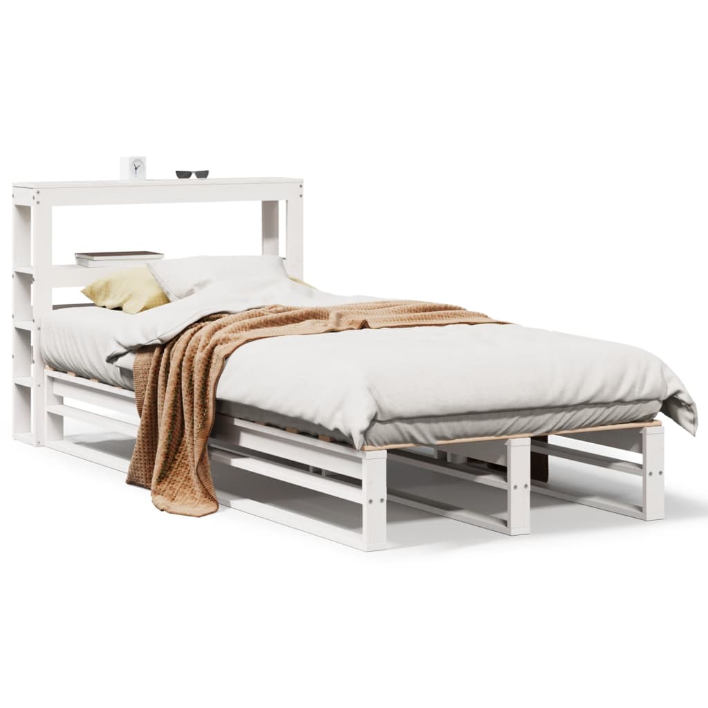 Sängram utan madrass vit 90x190 cm massiv furu