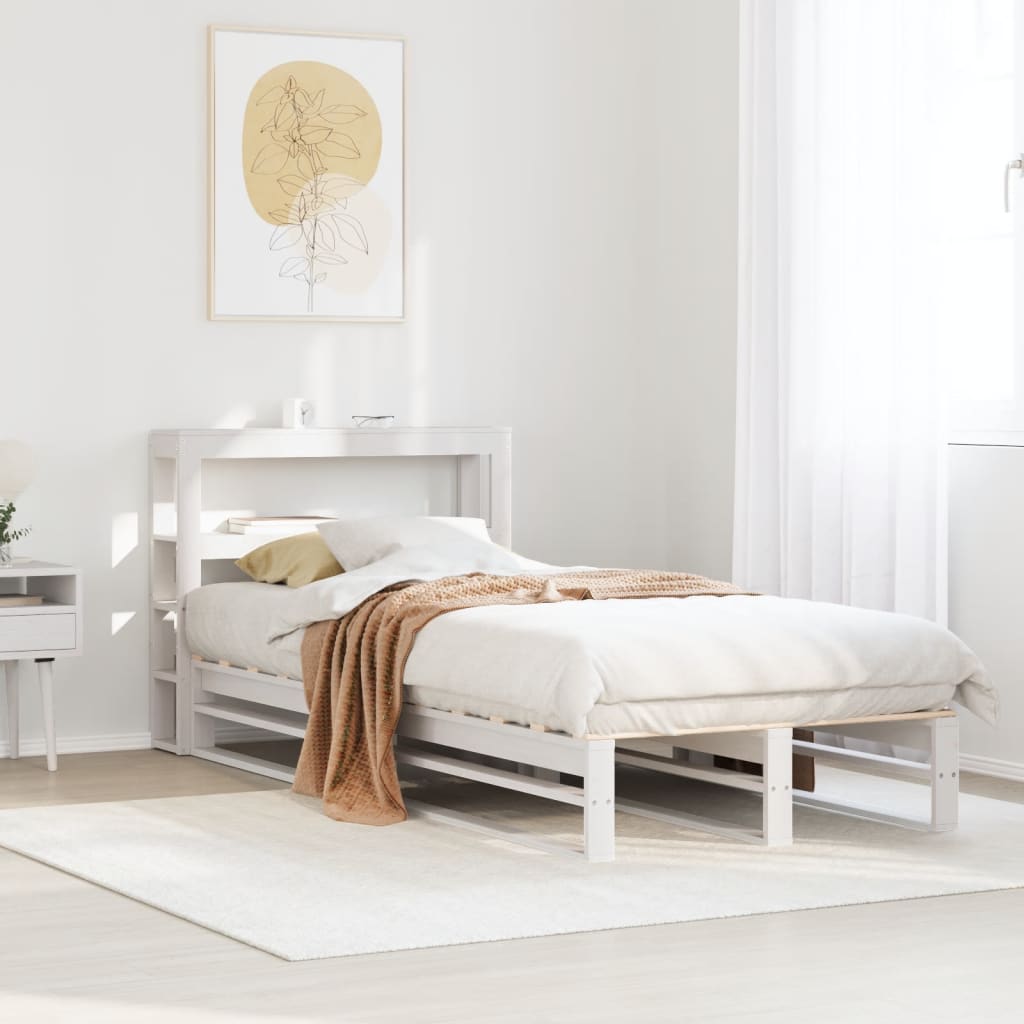 Sängram utan madrass vit 90x190 cm massiv furu