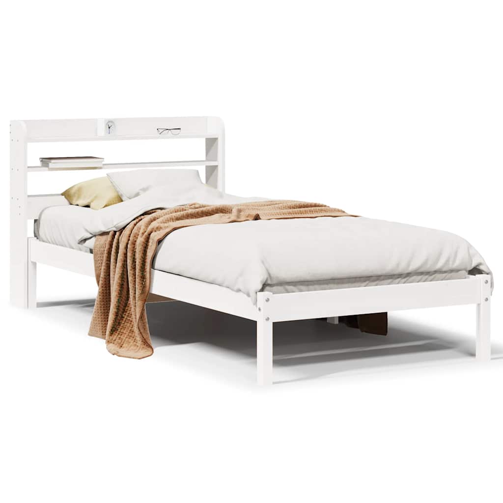 Sängram utan madrass vit 75x190 cm massiv furu