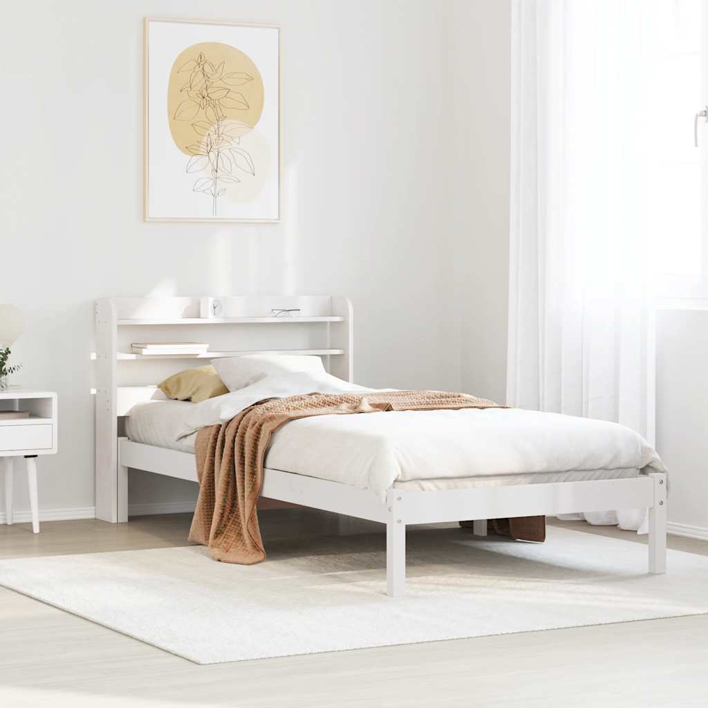 Sängram utan madrass vit 75x190 cm massiv furu