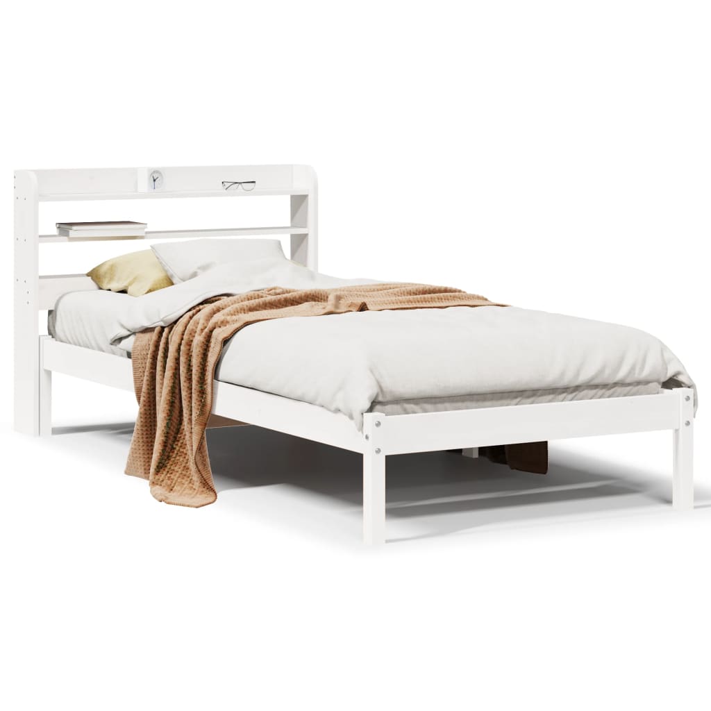 Sängram utan madrass vit 90x200 cm massiv furu