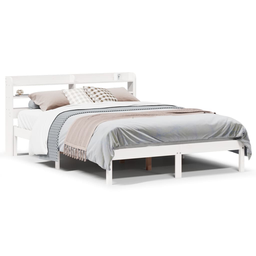 Sängram utan madrass vit 160x200 cm massiv furu