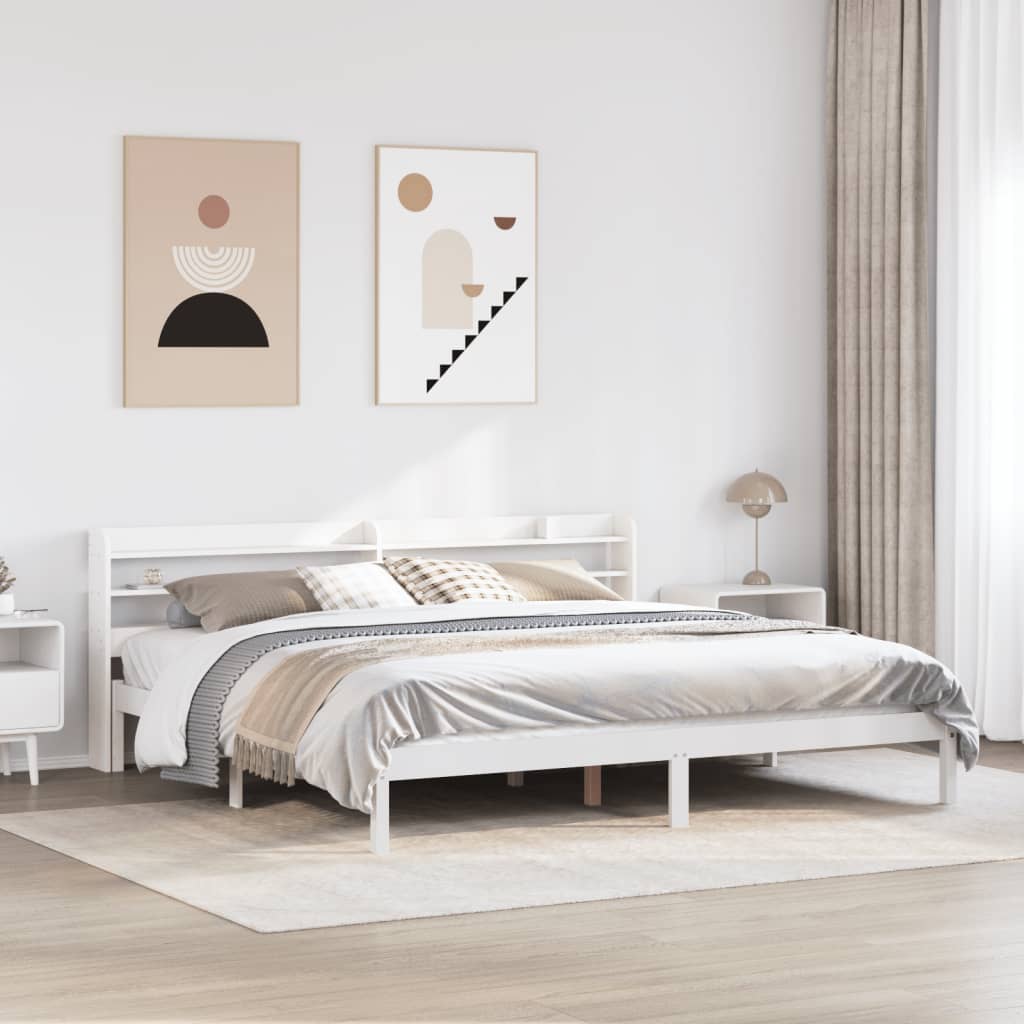 Sängram utan madrass vit 200x200 cm massiv furu
