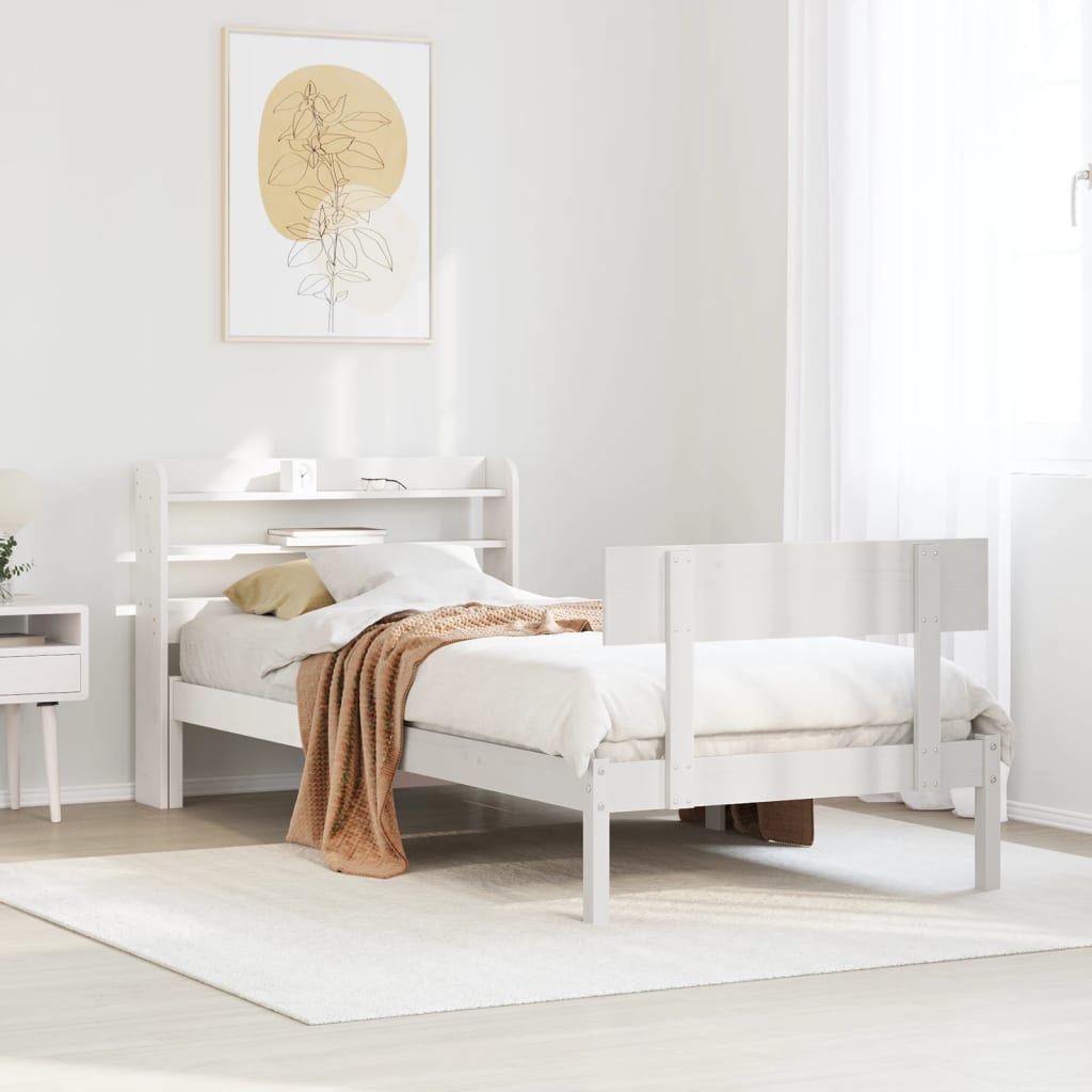 Sängram utan madrass vit 75x190 cm massiv furu