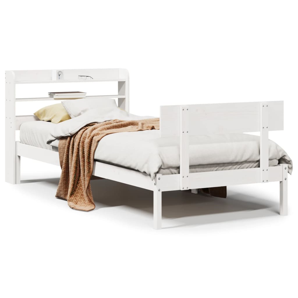 Sängram utan madrass vit 90x200 cm massiv furu