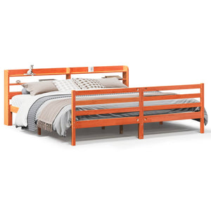 Sängram utan madrass vaxbrun 200x200 cm massiv furu