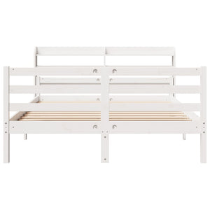 Sängram med huvudgavel vit 135x190 cm massiv furu