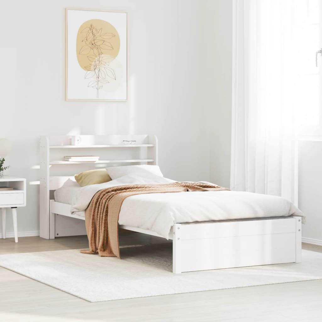 Sängram med huvudgavel vit 75x190 cm massivt furu