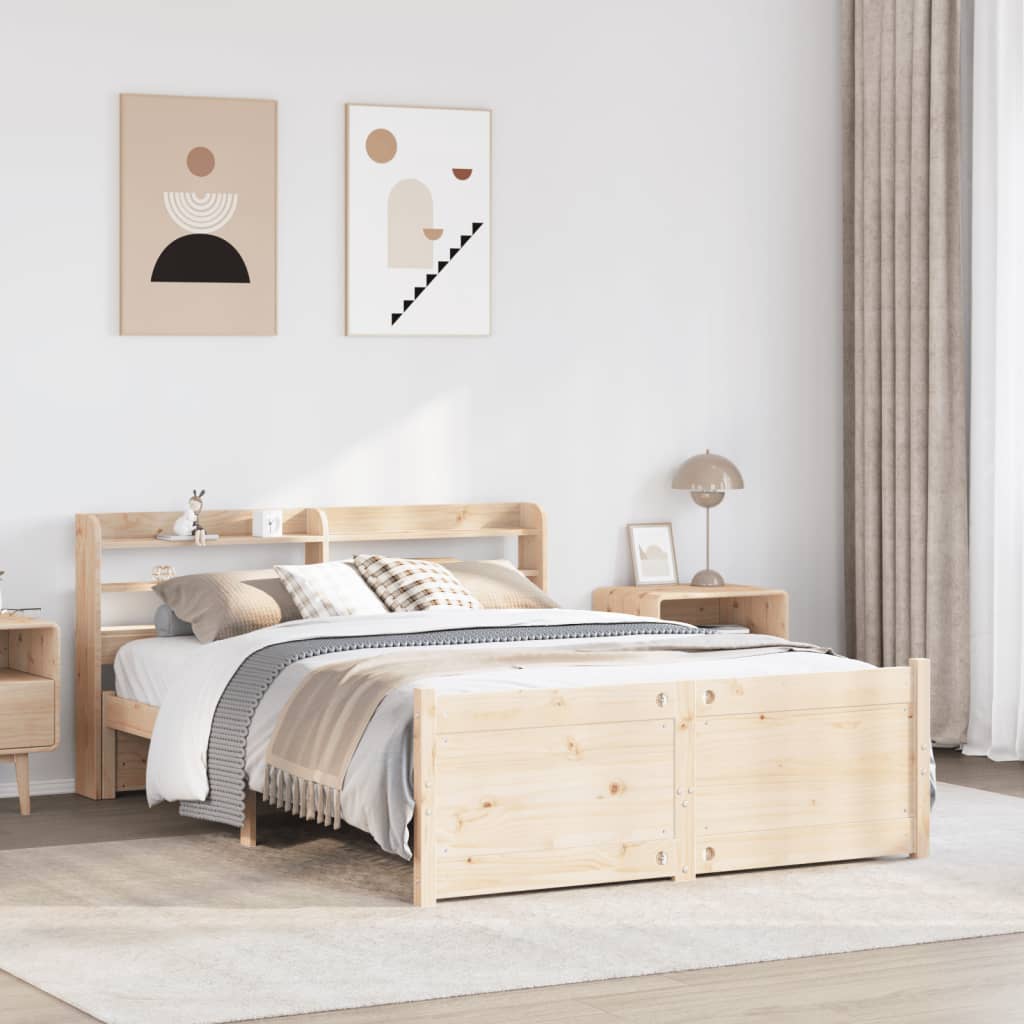 Sängram med huvudgavel 135x190 cm massiv furu