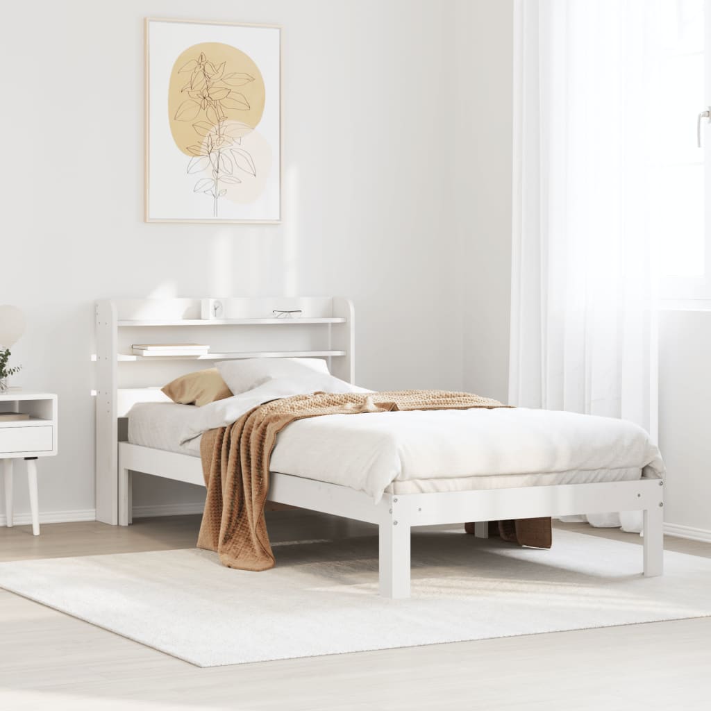 Sängram med huvudgavel vit 75x190 cm massivt furu