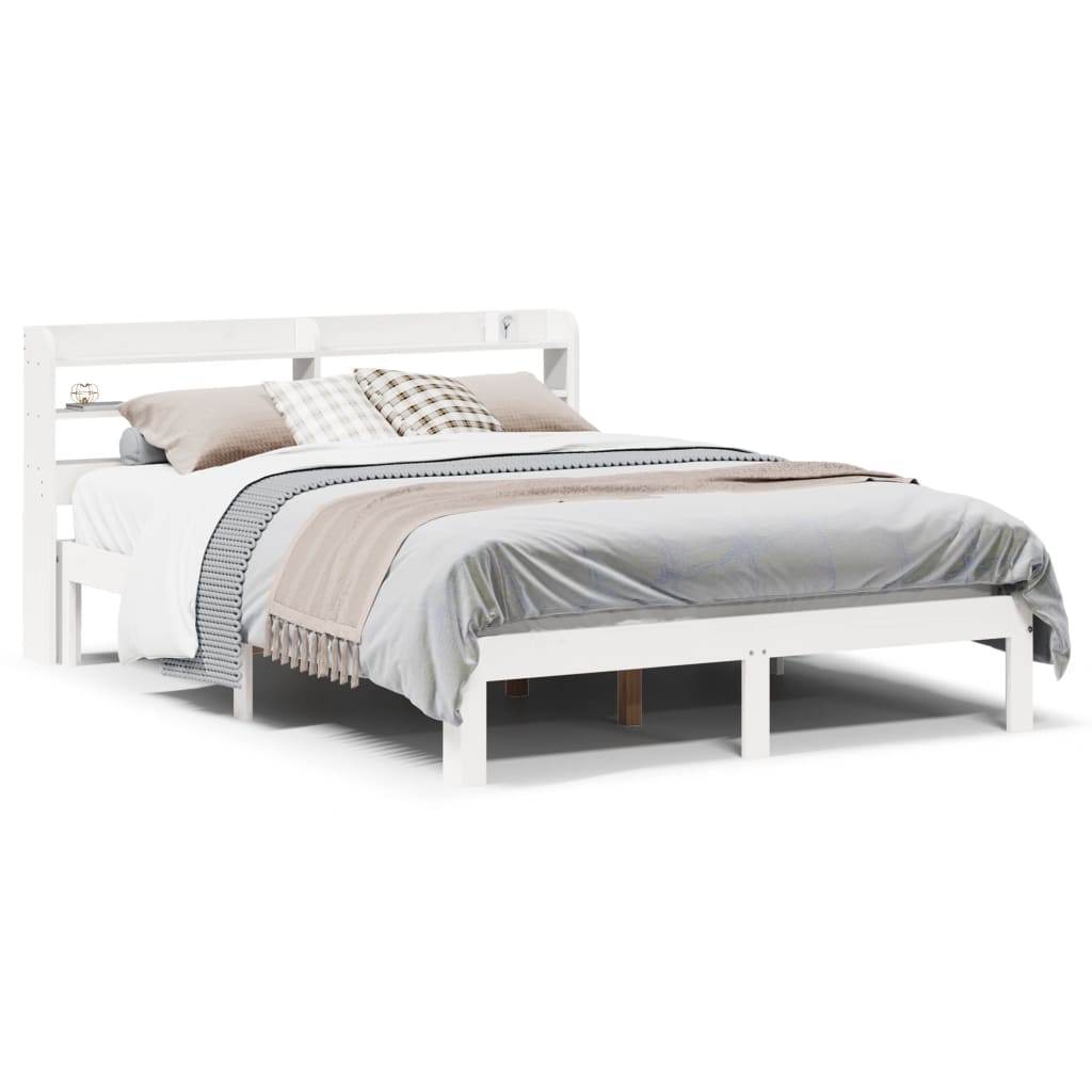 Sängram med huvudgavel vit 120x190 cm massiv furu