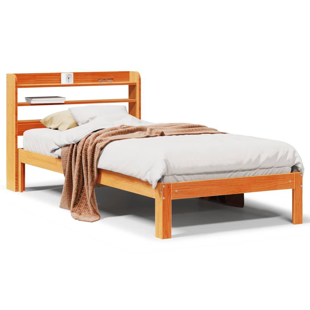 Sängram utan madrass vaxbrun 75x190 cm massiv furu