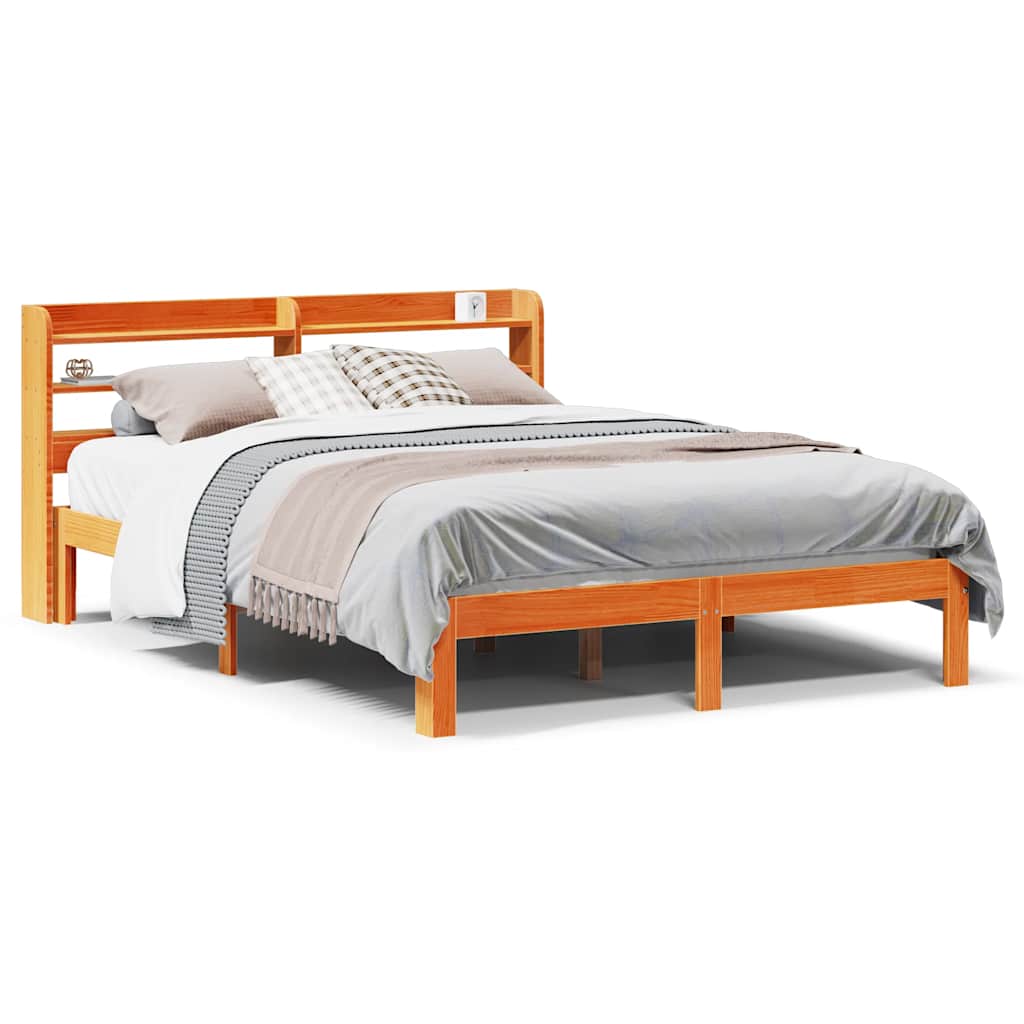 Sängram utan madrass vaxbrun 140x190 cm massiv furu
