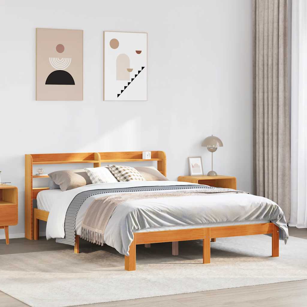 Sängram utan madrass vaxbrun 140x190 cm massiv furu
