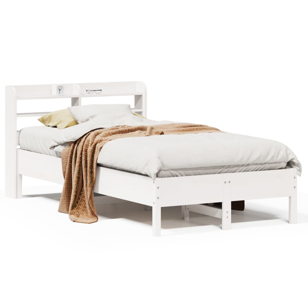Sängram utan madrass vit 90x200 cm massiv furu
