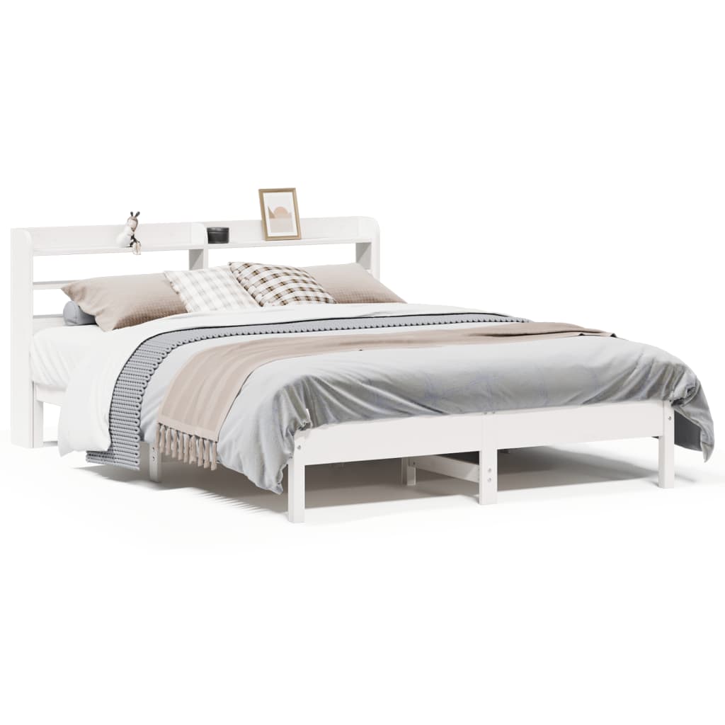 Sängram utan madrass vit 140x190 cm massiv furu