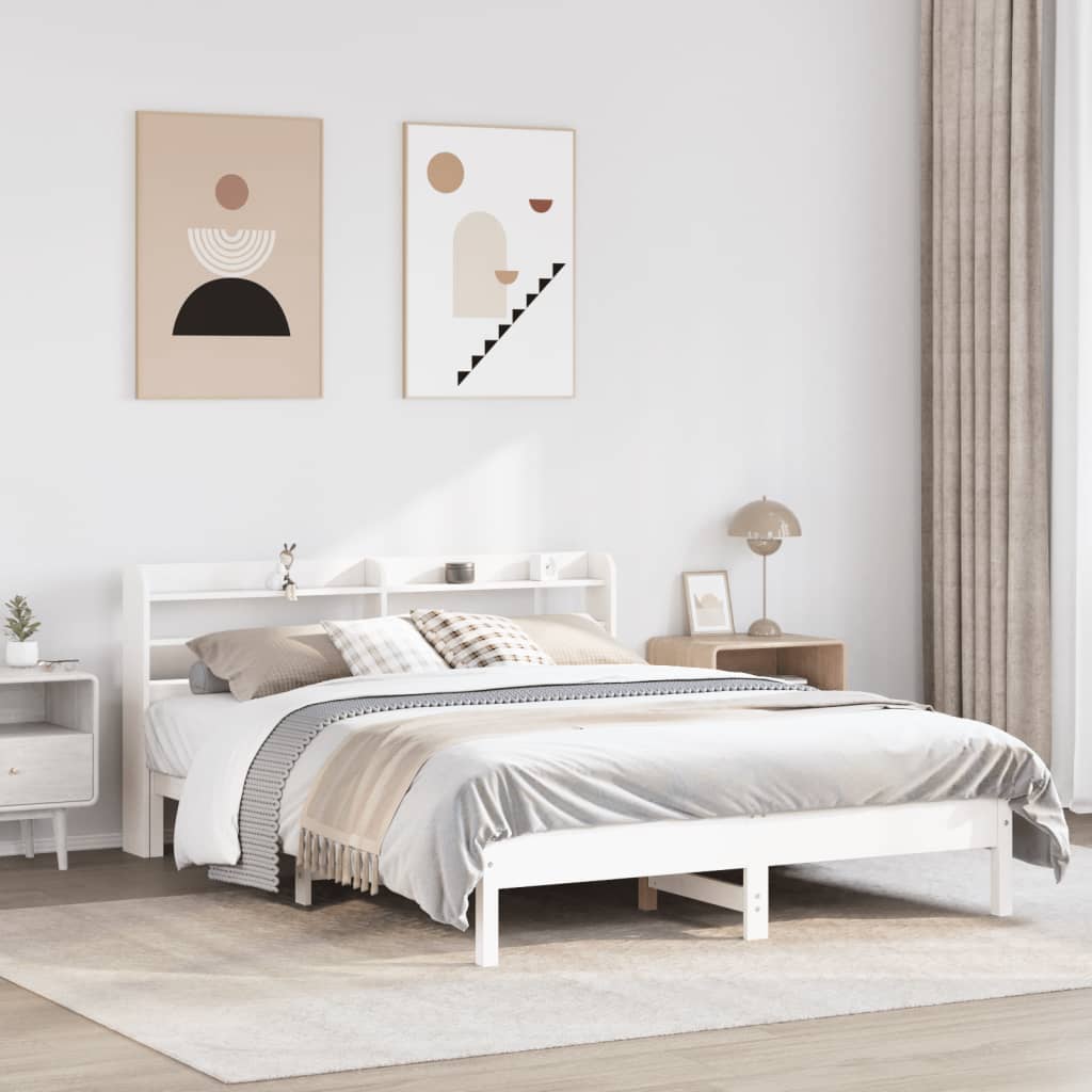 Sängram utan madrass vit 140x190 cm massiv furu