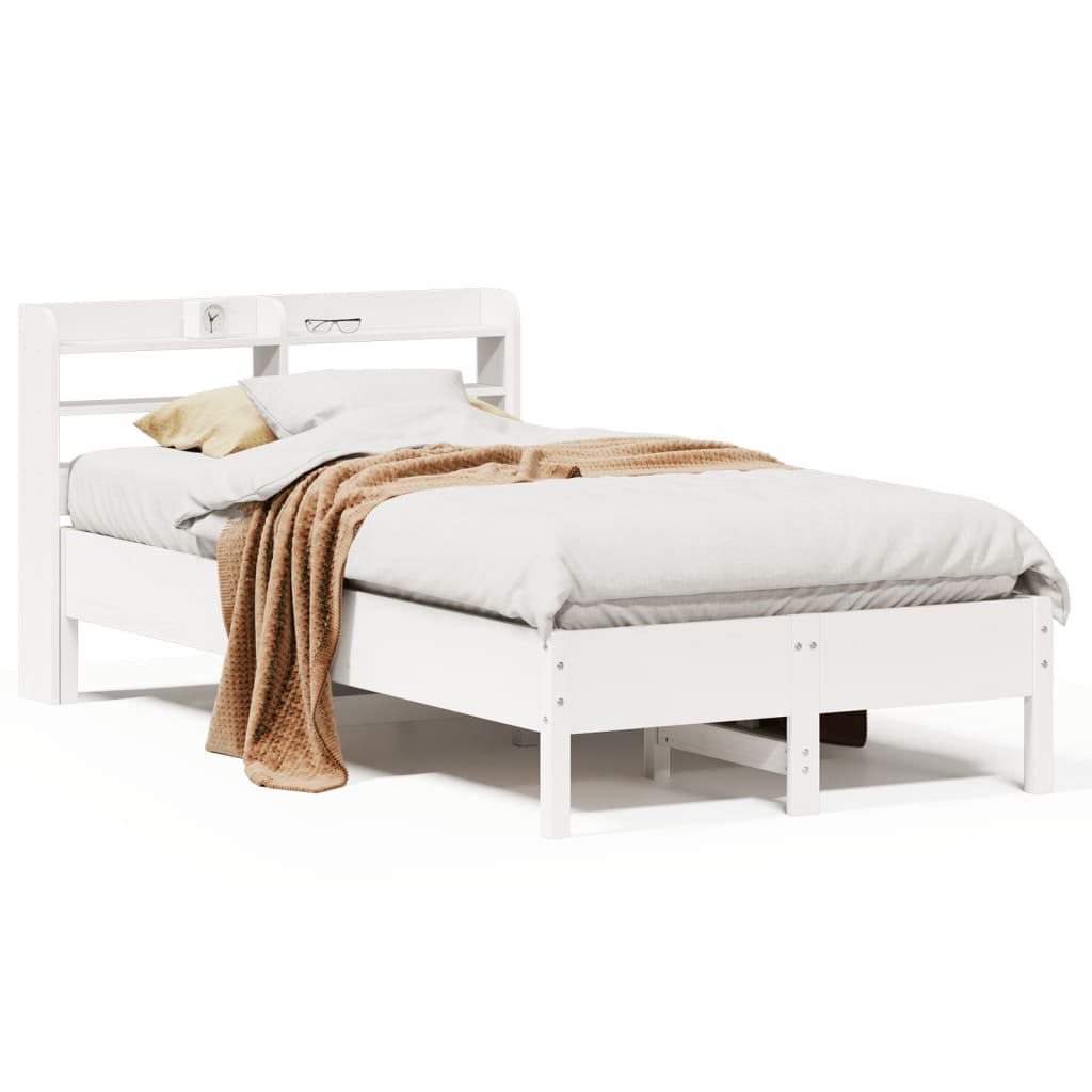 Sängram utan madrass vit 120x190 cm massiv furu