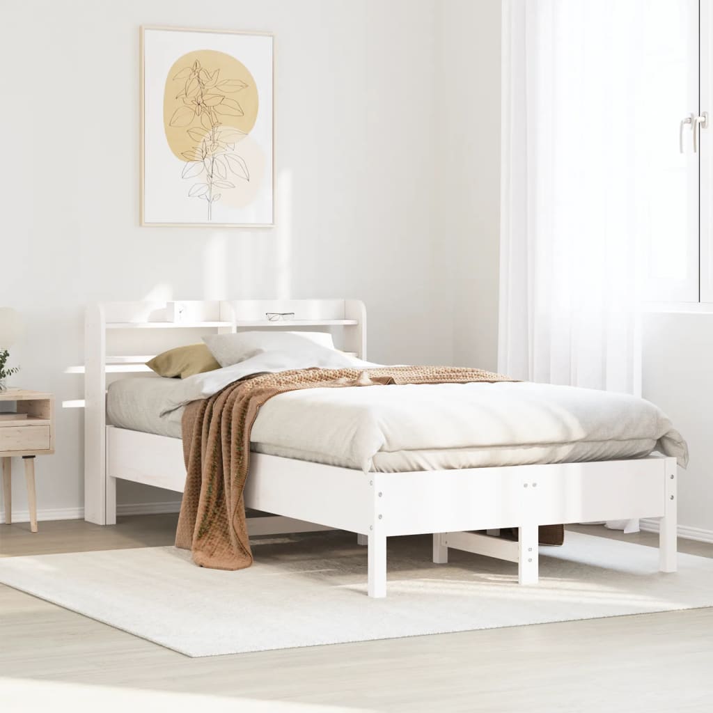 Sängram utan madrass vit 90x190 cm massiv furu